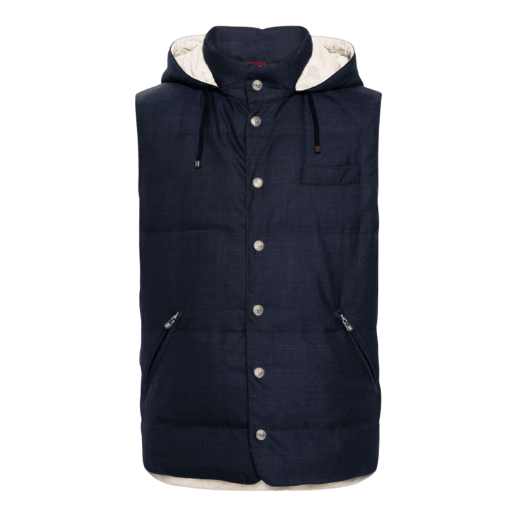 <tc>Brunello Cucinelli</tc> เสื้อแจ็คเก็ตขนเป็ดแขนกุดมีฮู้ดสำหรับผู้ชาย
