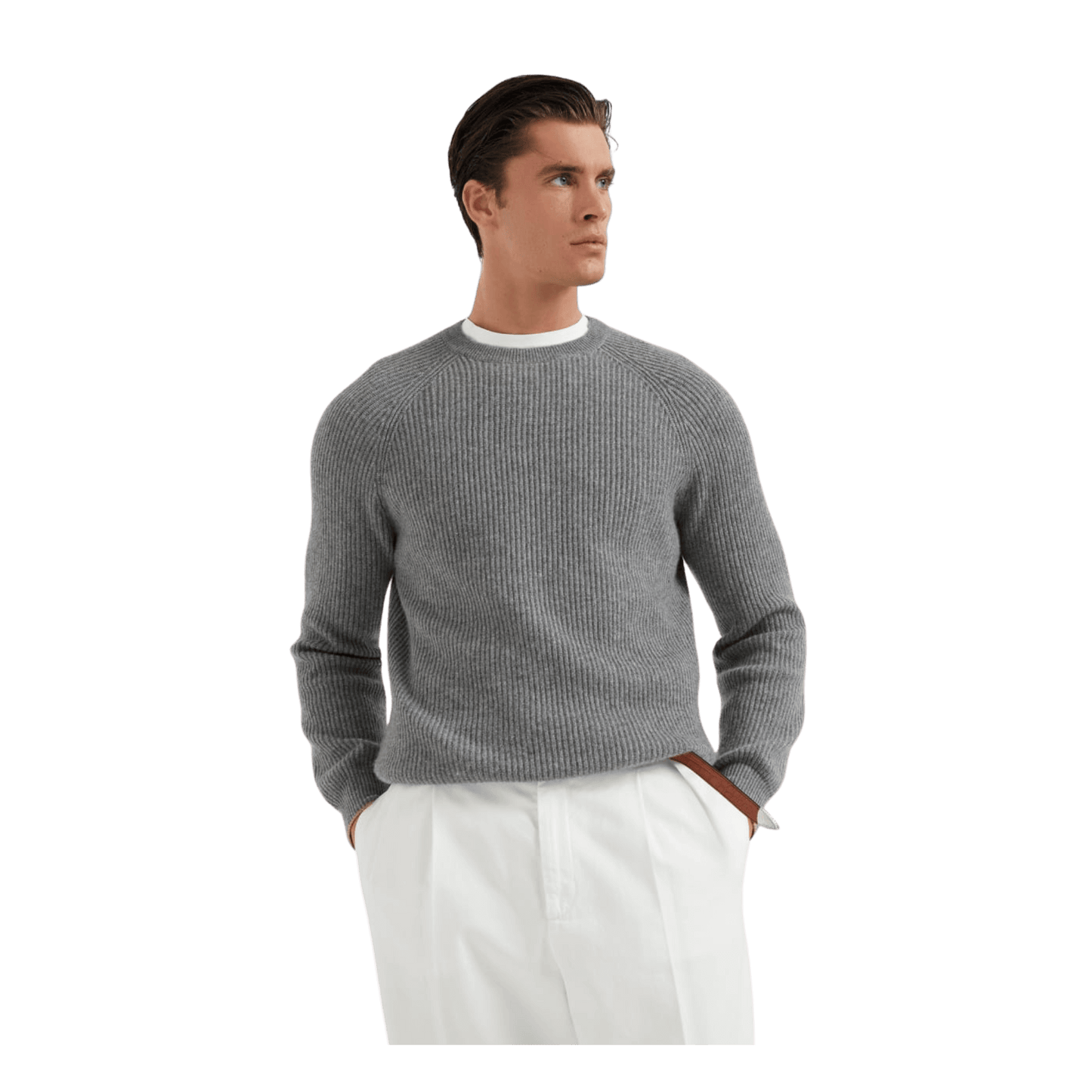 Brunello Cucinelli Men's Cashmere English Rib Sweater With Raglan Sleeves