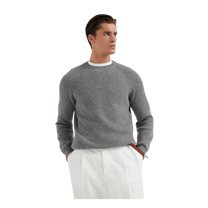 Brunello Cucinelli Men's Cashmere English Rib Sweater With Raglan Sleeves