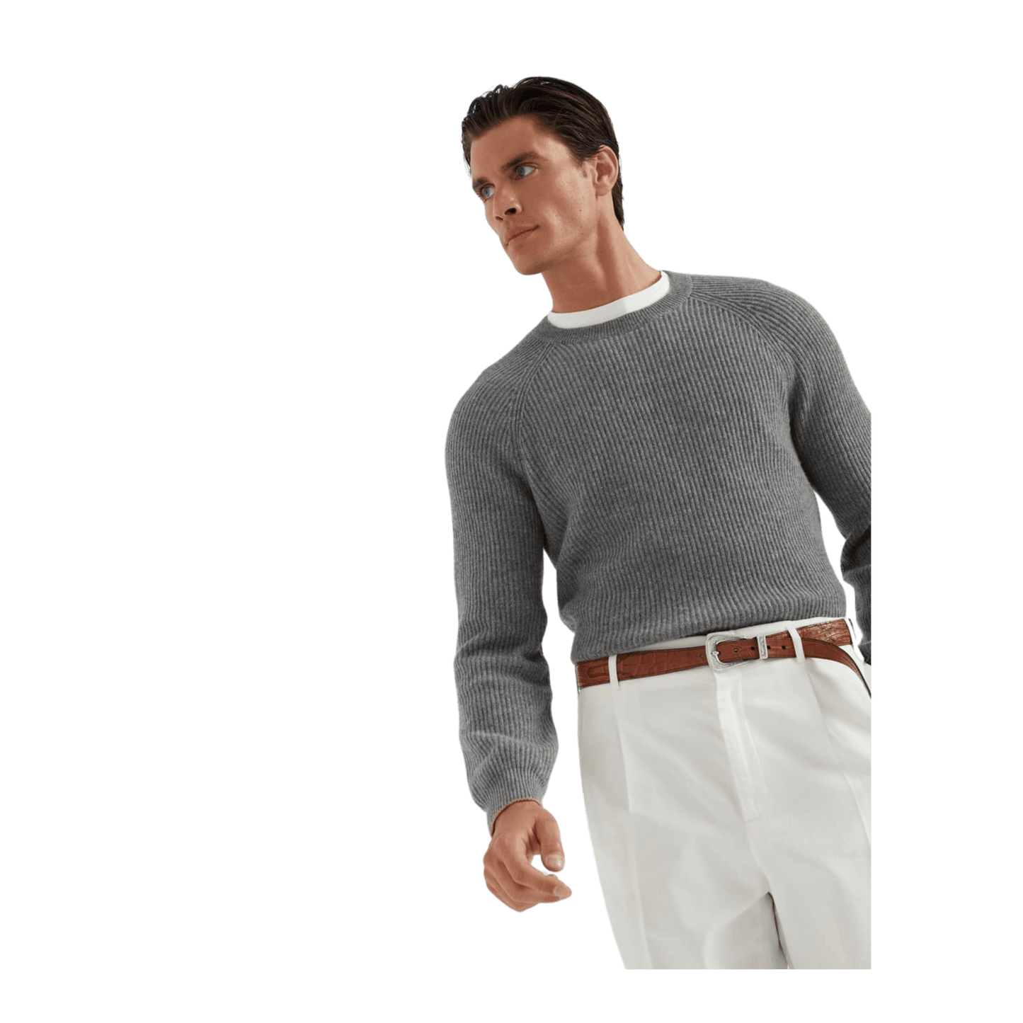 Brunello Cucinelli Men's Cashmere English Rib Sweater With Raglan Sleeves