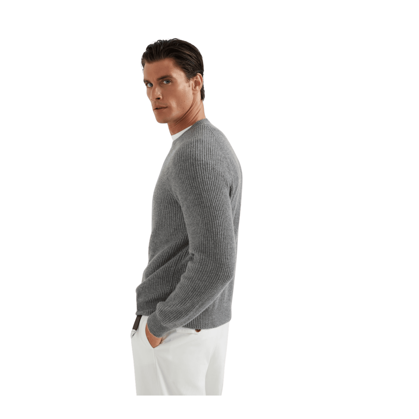 Brunello Cucinelli Men's Cashmere English Rib Sweater With Raglan Sleeves