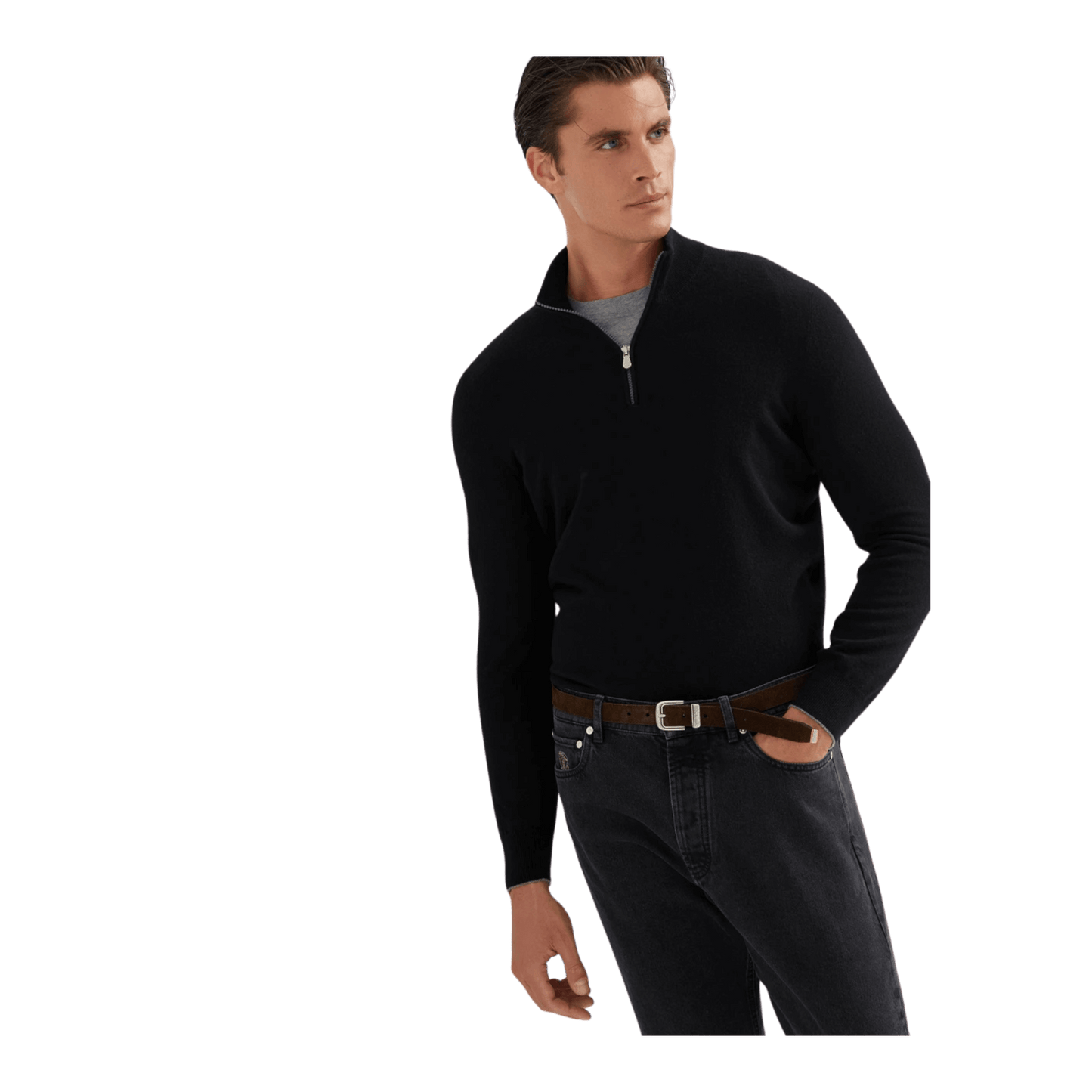 Brunello Cucinelli Men's Cashmere Turtleneck Sweater With Zipper