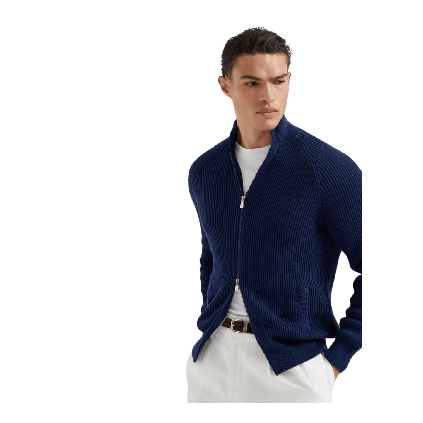 Brunello Cucinelli Men's Malfilé Cotton English Rib Cardigan With Zipper