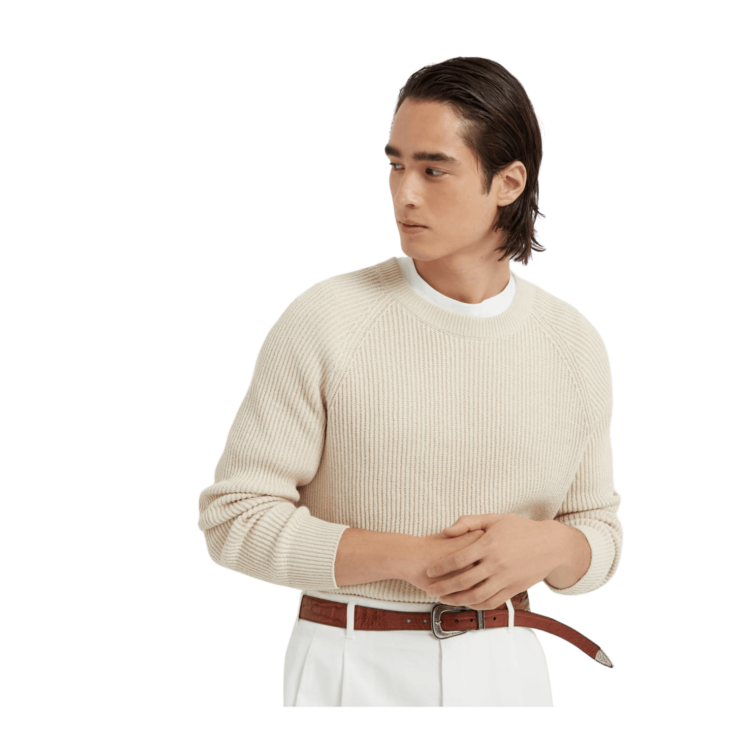 Brunello Cucinelli Men's Malfilé Cotton English Rib Sweater With Raglan Sleeves