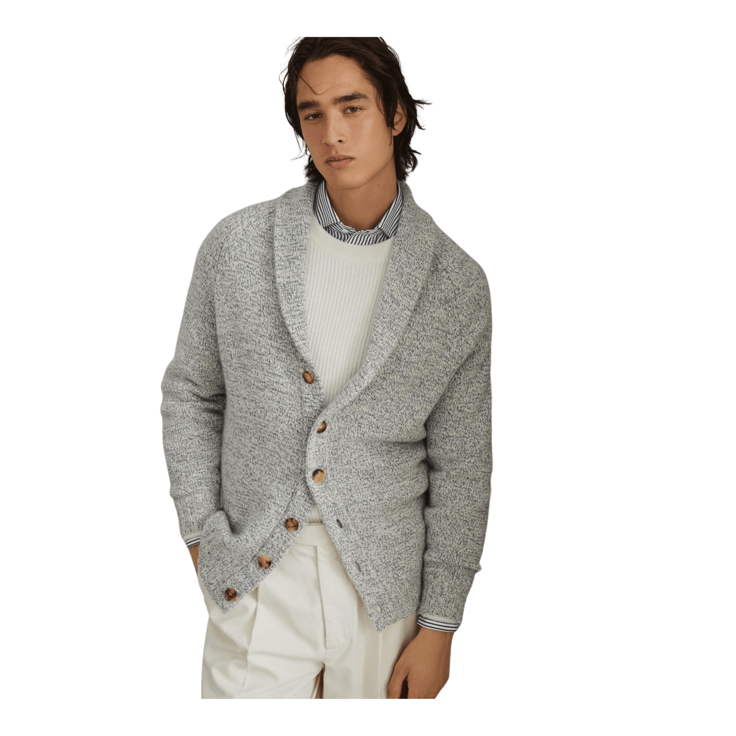 Brunello Cucinelli Men's Mouliné Cashmere Cardigan With Raglan Sleeves