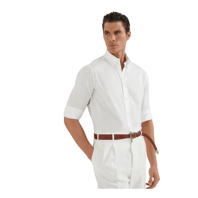 Brunello Cucinelli Men's Twill Basic Fit Shirt With Button-down Collar