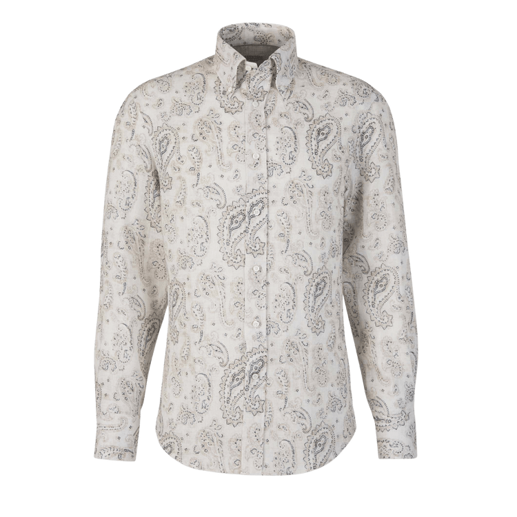 Brunello Cucinelli Men's Paisley Basic Fit Shirt with button-down collar