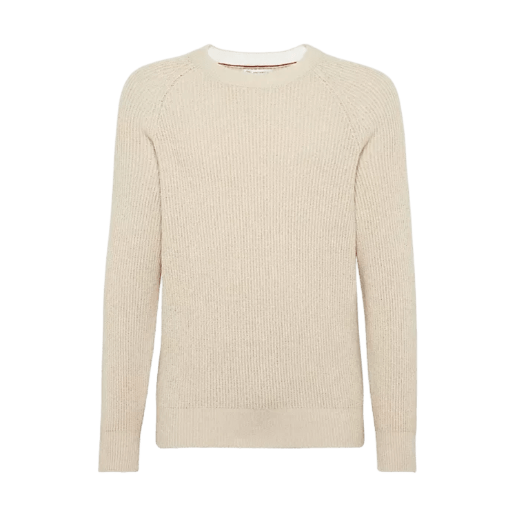 Brunello Cucinelli Men's Malfilé Cotton English Rib Sweater With Raglan Sleeves