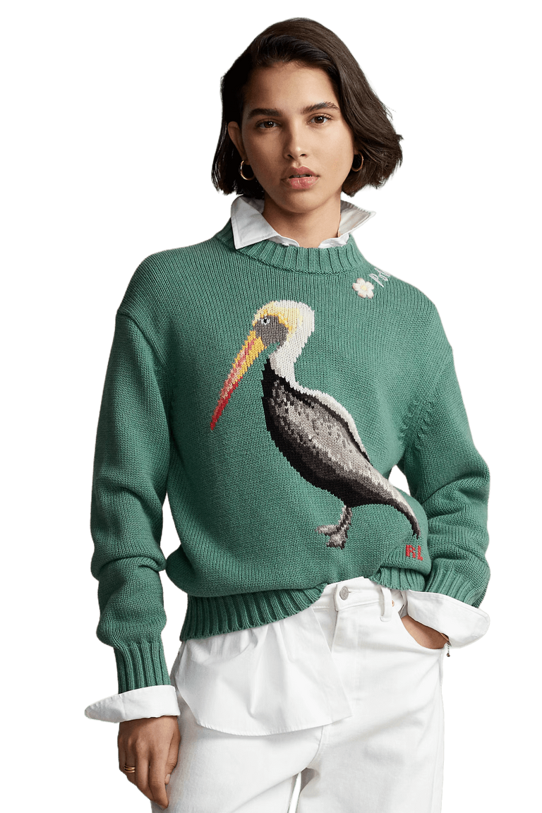 Ralph Lauren Women's Intarsia-Takt Pelican Mockneck Jumper