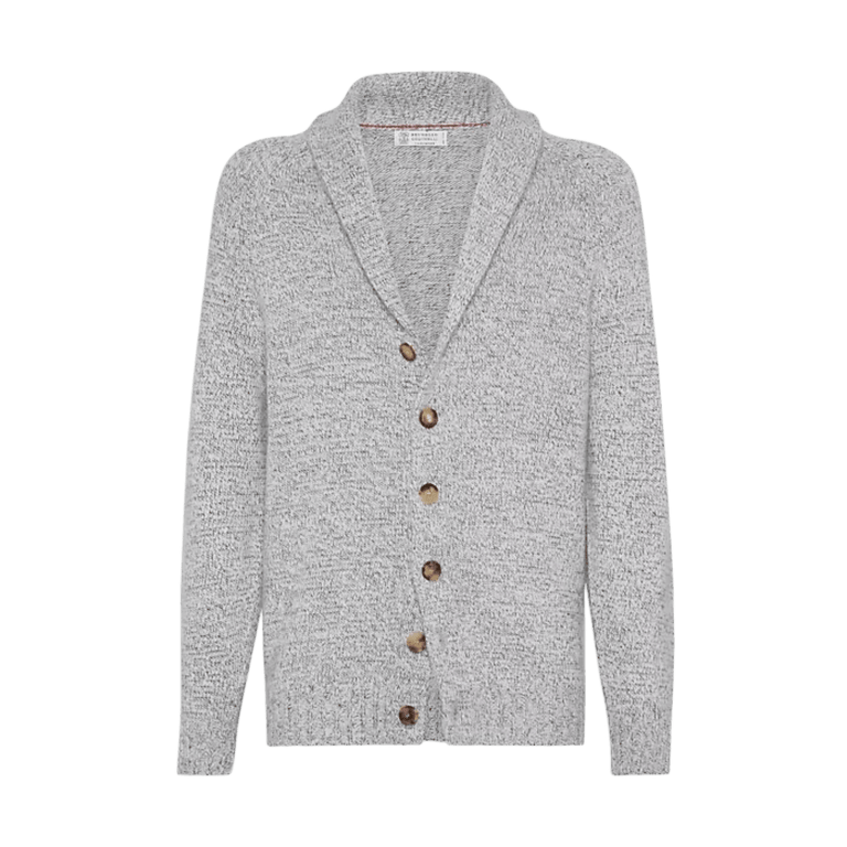 Brunello Cucinelli Cardigan de cachemir mouliné para hombres con mangas de raglán