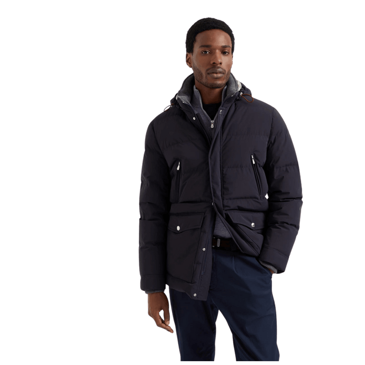 Brunello Cucinelli Men's Bonded Taffeta Down Jacket With Detachable Hood