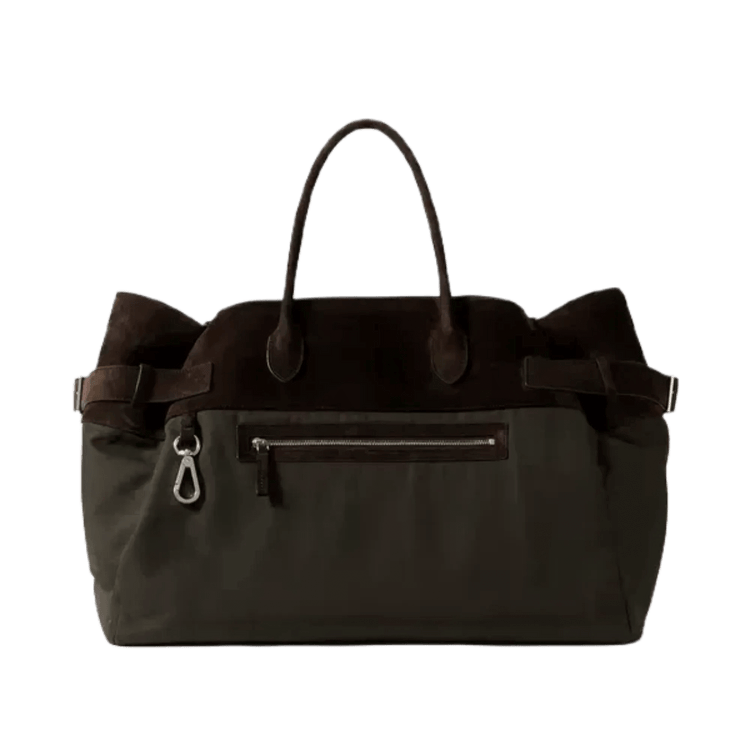 The Row Margaux 17 Inside-Out Buckled Leather Canvas Tote Bag