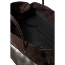 The Row Margaux 17 Inside-Out Buckled Leather Canvas Tote Bag